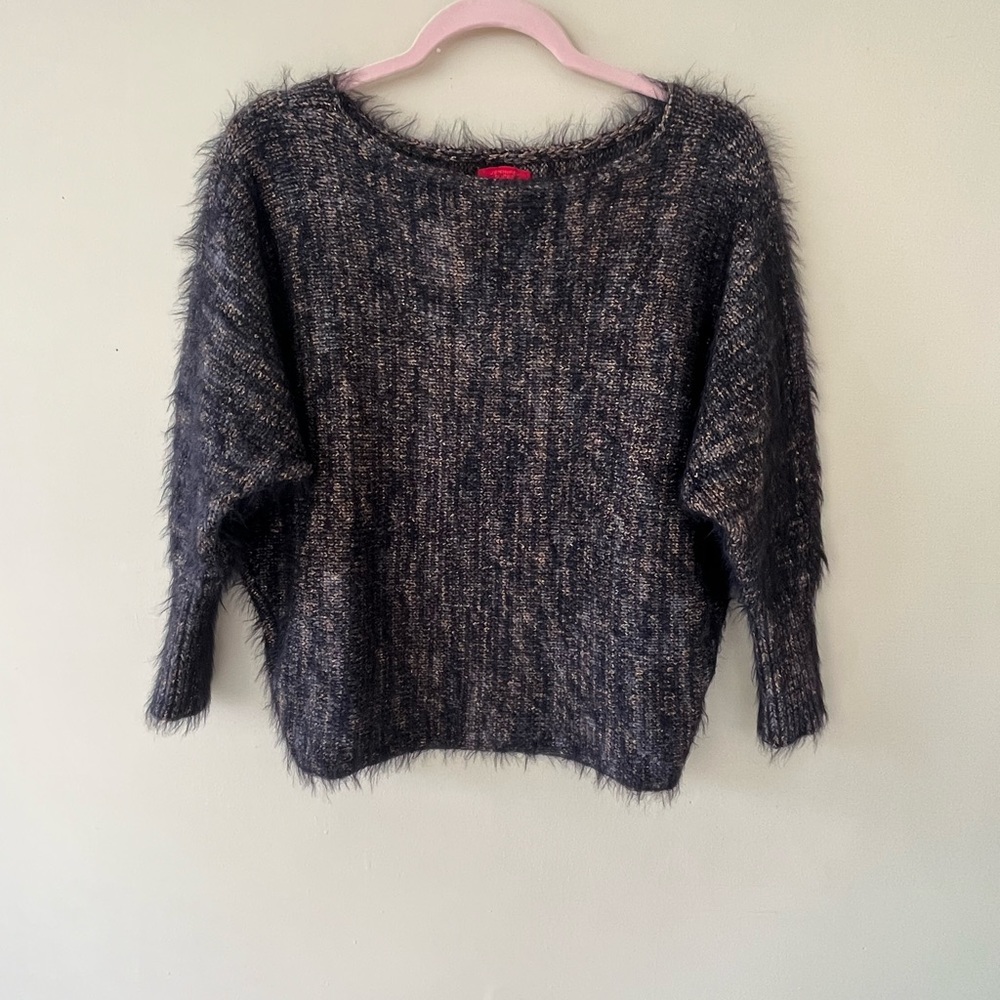 Jennifer Lopez Metallic Blue Fuzzy Knit Sweater Size Small
